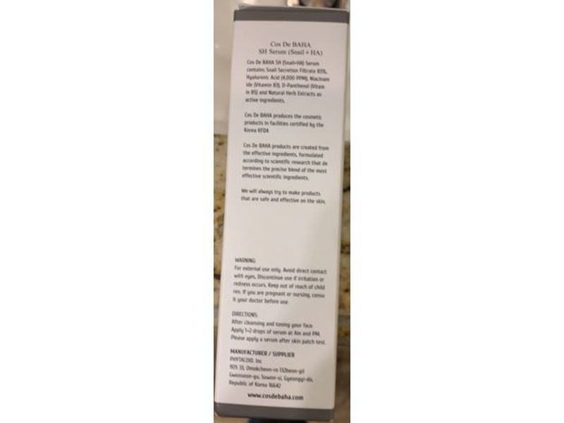 Cos De Baha SH Snail Mucin HA Serum, Vitamin B5, 4.0 fl oz/120 mL