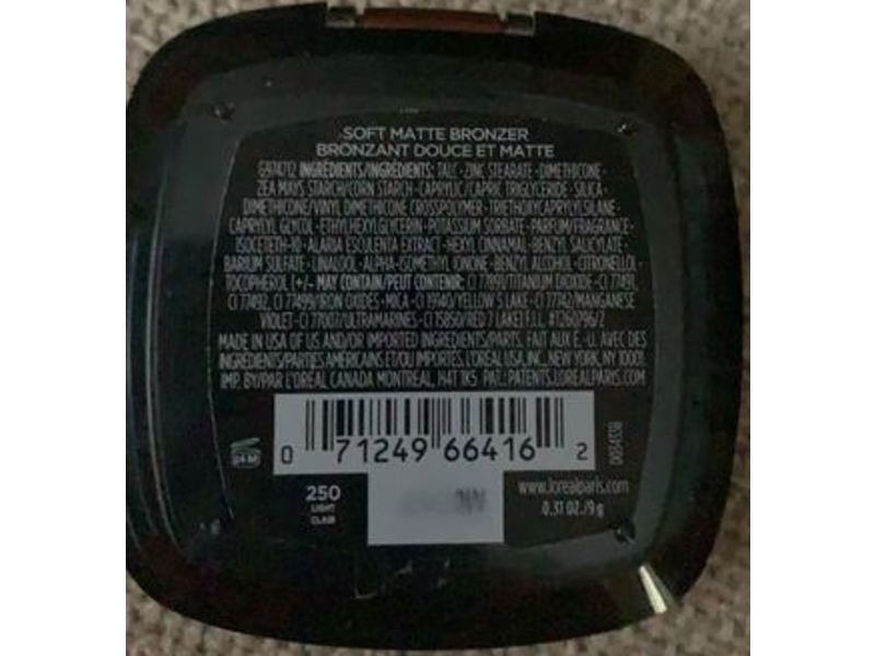 L'Oreal Paris Infallible Fresh Wear Bronzer Bronzante, 250 Light Clair, 0.3 oz/9 g