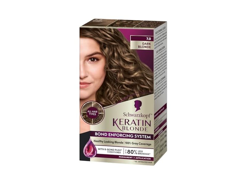 Schwarzkopf Keratin Blonde Permanent Hair Dye, 7.0 Dark Blonde, 1 Application