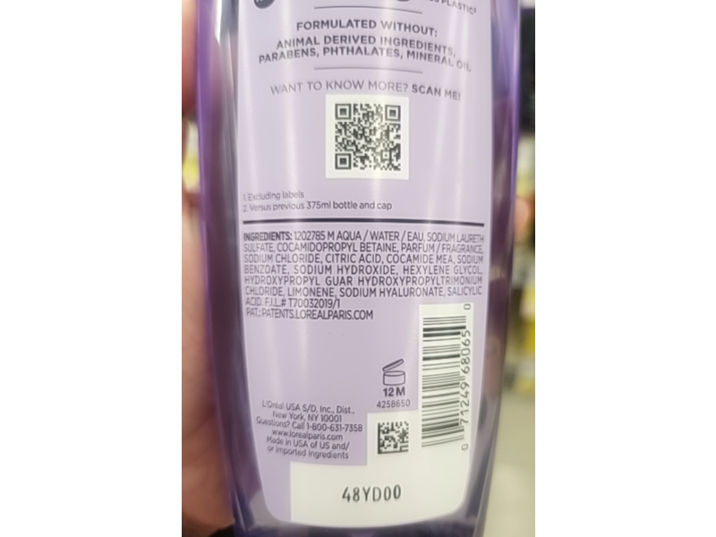 L'Oreal Paris Elvive Purifying Shampoo, Hyaluron +Pure,12.6 fl oz/ 375 mL