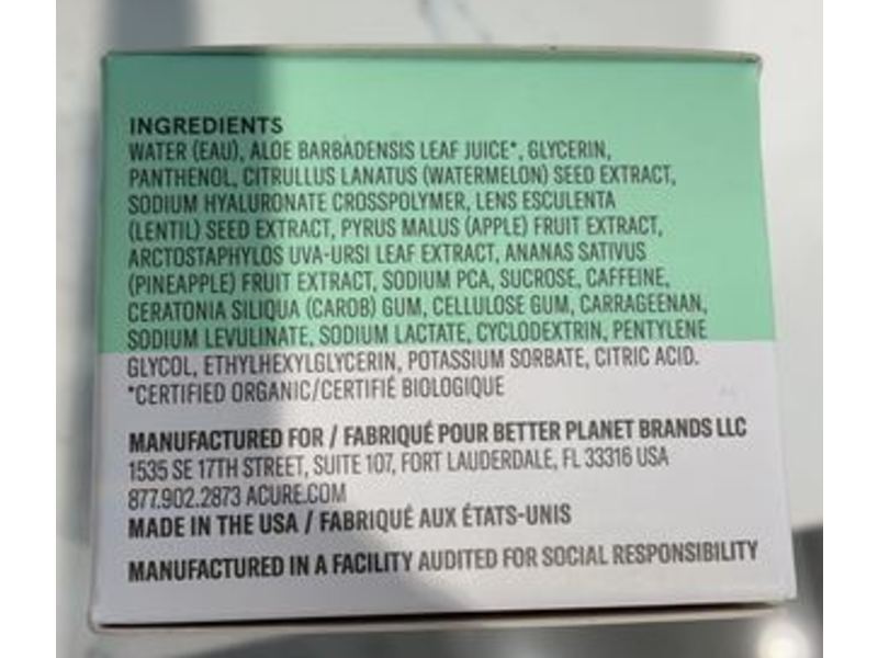 Acure Ultra Hydrating Facial Gel Cream, Watermelon Seed Extract & Hyaluronic Acid, 1 fl oz/30 mL