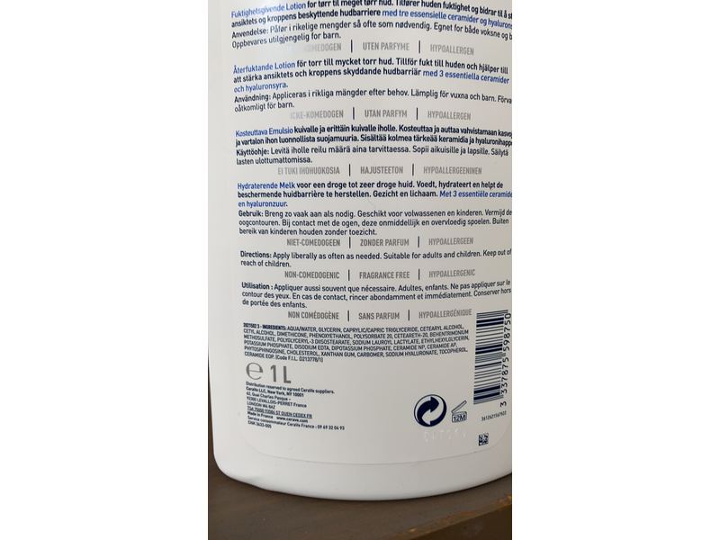 Cerave Moisturising Lotion, Fragrance Free, 33.8 fl oz/1 L