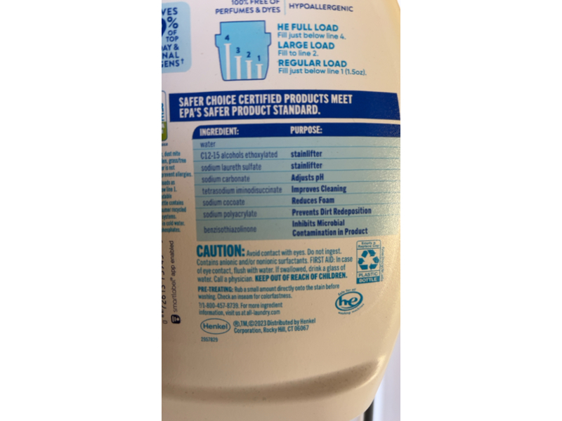 All The Original Free Clear, Detergent, 58 Loads, 88 fl oz/2.6 L