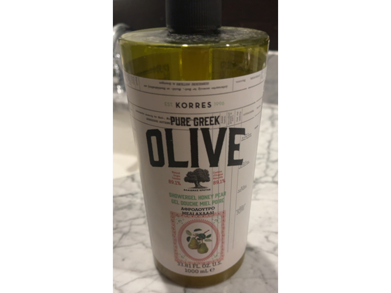Korres Pure Greek Olive Shower Gel, Honey Pear, 33.81 fl oz/1000 mL