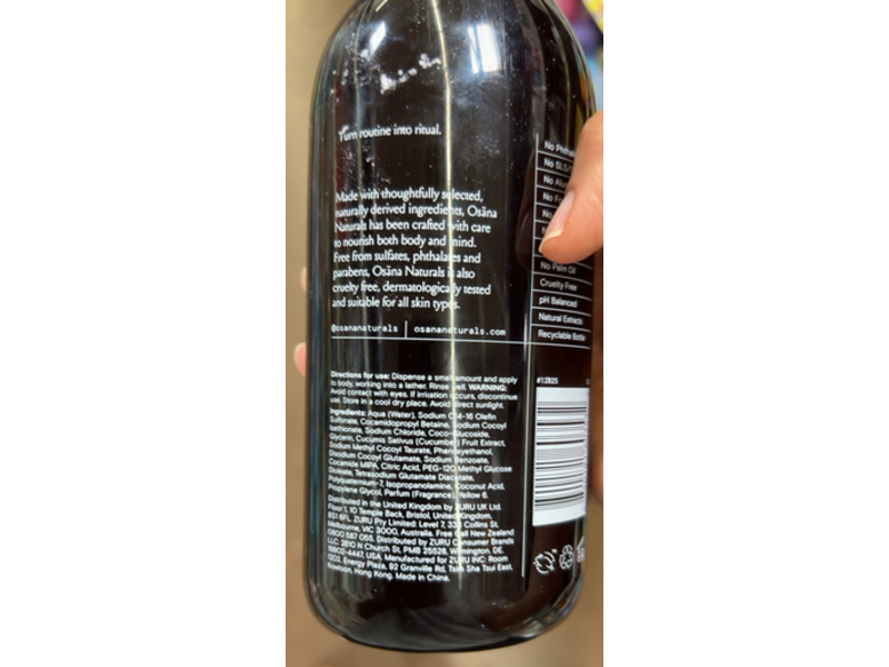 Osana Body Wash, Peppermint + Cucumber, 15 fl oz/444 mL, Pack Of 2