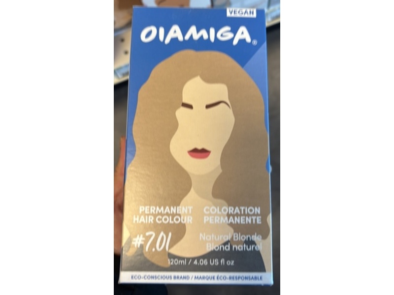 Oiamiga Permanent Hair Colour, #7.01 Natural Blonde, 4.06 fl oz/120 mL