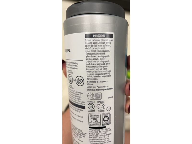 Seventh Generation Power+ Dishwasher Detergent Booster, Fresh Citrus, 27 oz/765 g, Pack of 2