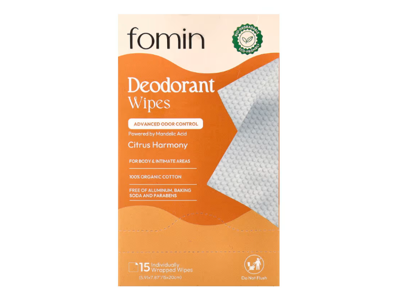 Fomin Deodorant Wipes, Citrus Harmony, 5.64 oz/160 g, 15 Count