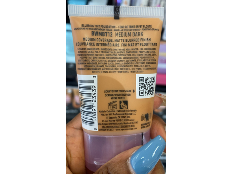 Nyx Professional Makeup Bare With Me Blur Tint Foundation, 12 Medium Dark, 1.01 fl oz/30 mL