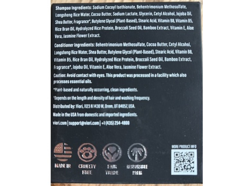 Viori Strengthening Rice Water Protein Solid Shampoo & Conditioner, 5.7 fl oz/162 g