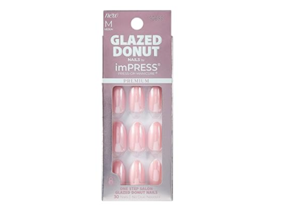 Impress Glazed Donut Nails Press On Manicure, Medium Strawberry, 30 Count