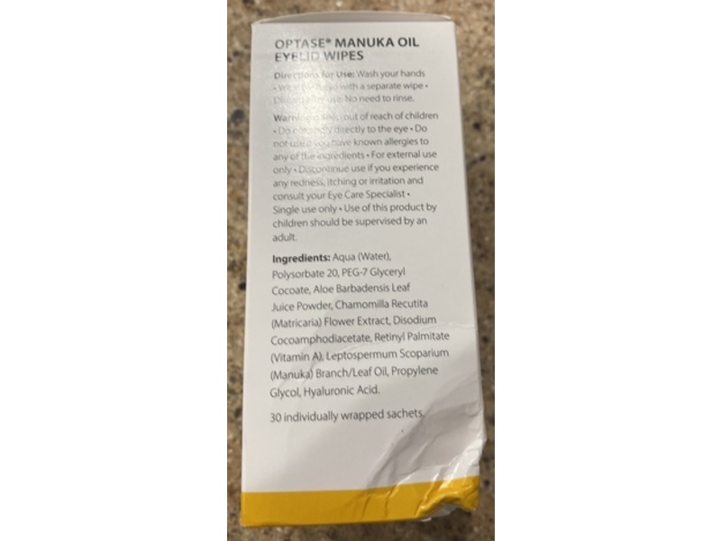 Optase Manuka Oil Eyelid Wipes, 30 Count