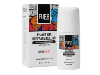 Furr By Pee Safe 4% AHA BHA Underarm Roll On, Lushflora, 1.35 fl oz/40 mL