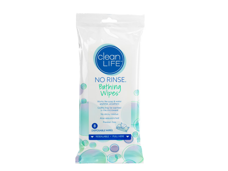 No-Rinse Cleanlife Bathing Wipes, Scented, 8 Count