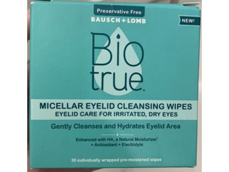 Biotrue Hydrating Micellar Eyelid Cleansing Wipes, 30 Count