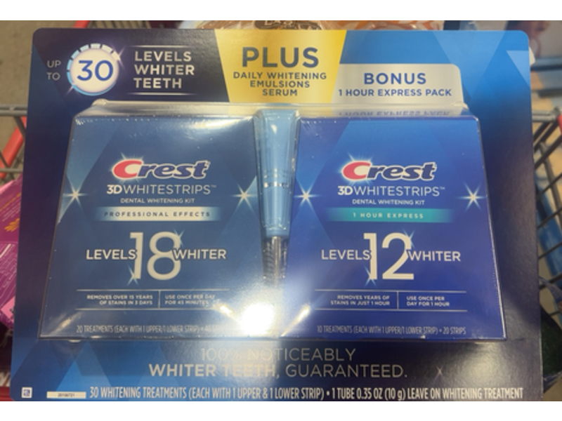 Crest 3D Whitestrips Dental Whitening Kit, Levels 18 Whiter + 12 Whiter, 0.35 oz/10 g