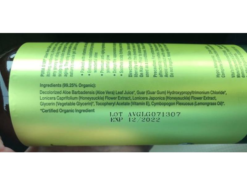 Pura d'or Healing Organic Aloe Vera Gel, Lemongrass, 16 fl oz/473 mL