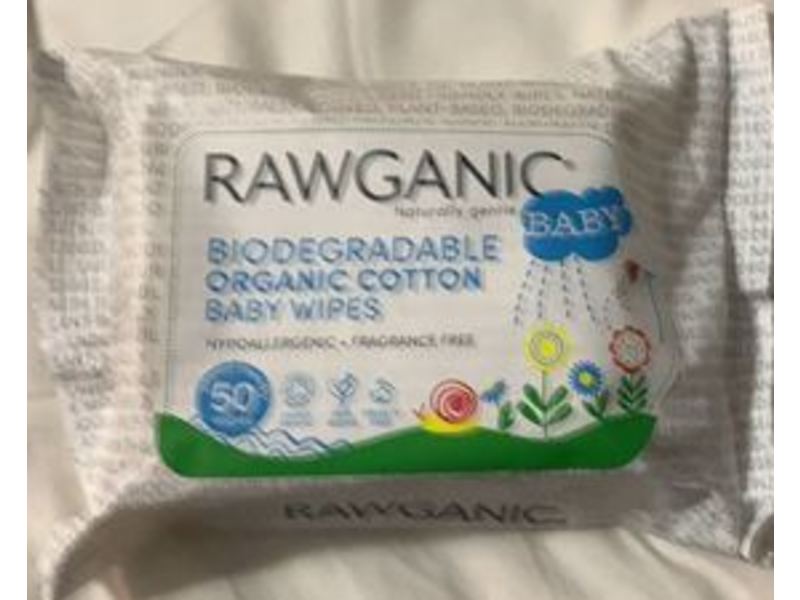 Rawganic Biodegradable Organic Cotton Baby Wipes, 50 Count