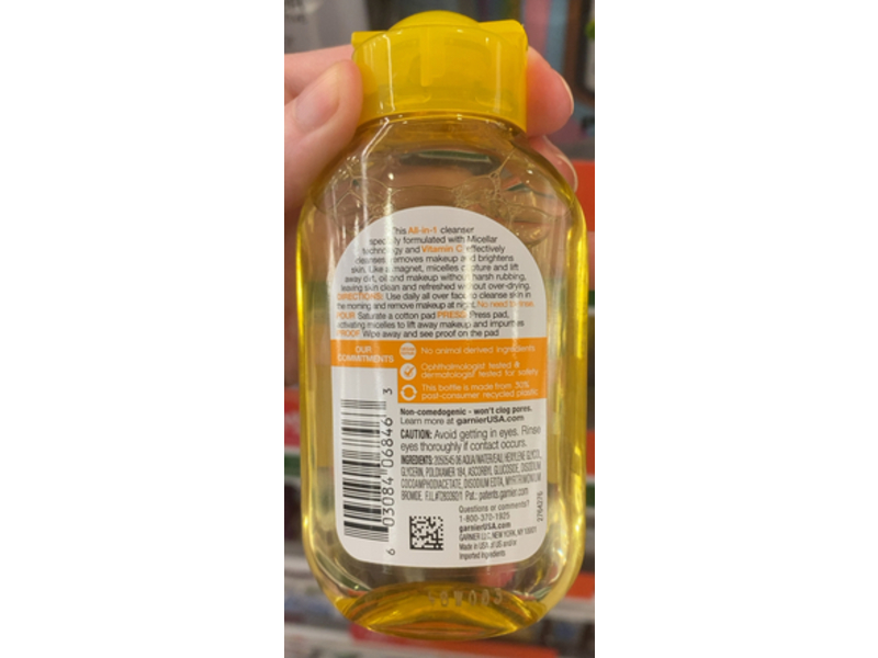 Garnier SkinActive Micellar Cleansing Water with Vitamin-C, 3.4 Fl oz/100 mL