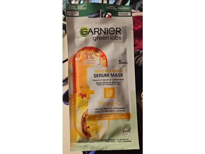 Garnier Brightening Serum Mask, Pinea-C, 0.49 fl oz/14 mL, 1 Count