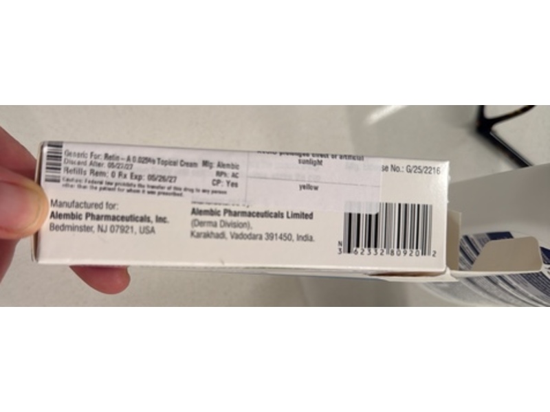 Tretinoin Cream 0.025%, 20 g, Alembic (Rx)
