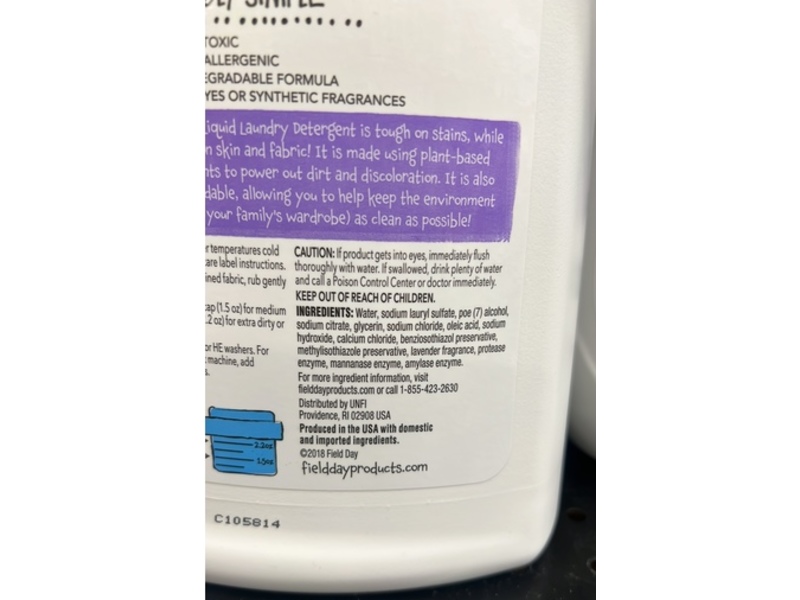 Field Day Liquid Laundry Detergent, Lavender, 64 Loads, 100 fl oz/2.96 L