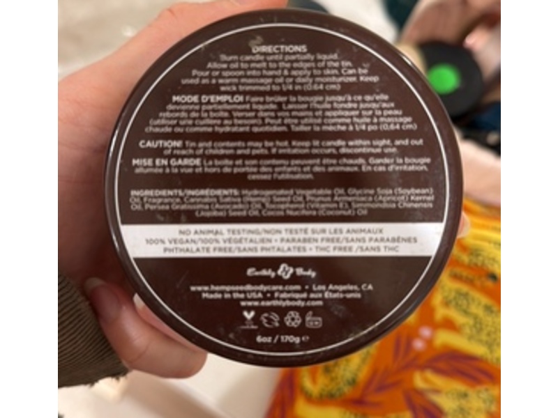 Earthly Body 3-In-1 Massage Candle, Hemp Seed, Deep Dive, 6 oz/170 g