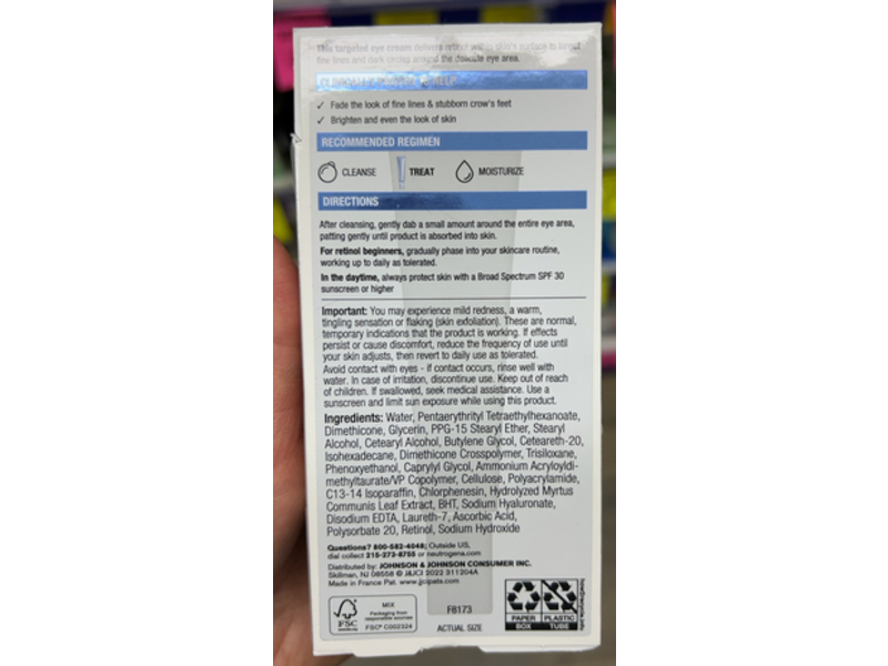 Neutrogena Rapid Wrinkle Repair Eye Cream, Retinol, 0.5 fl oz/14 mL