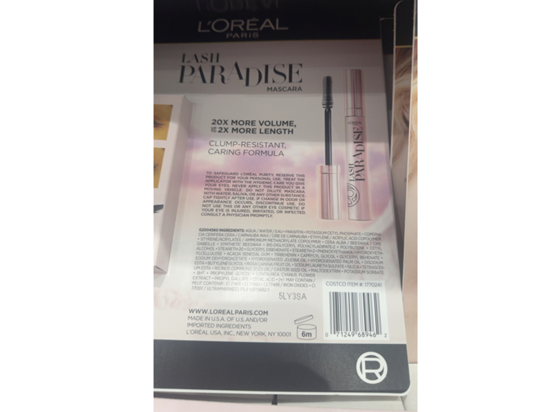 L'Oreal Paris Lash Paradise Mascara, Blackest Black, 0.28 fl oz/8.5 mL, Pack Of 3
