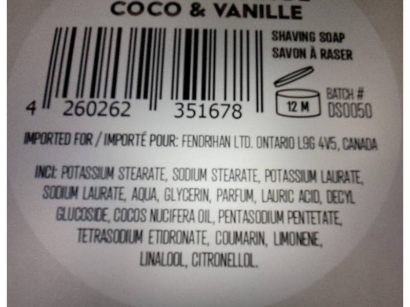 Fendrihan Shaving Soap, Coconut Vanilla, 1.7 oz/50 g