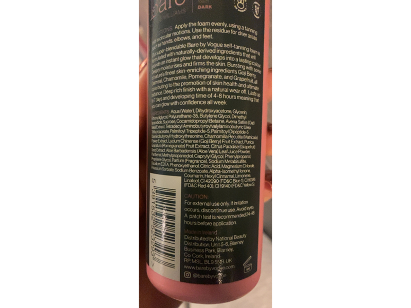 Bare By Vogue Williams Self Tan Foam, Dark, 5.07 fl oz/150 mL