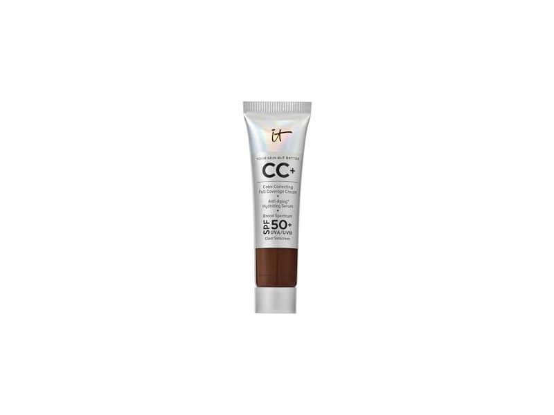 It Cosmetics CC+ Color Correcting Full Coverage Cream + Anti Aging Hydrating Serum, SPF 50 Deep Mocha, 0.406 fl oz/12 mL