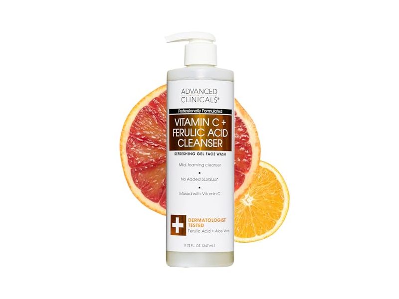 Advanced Clinicals Refreshing Gel Face Wash, Vitamin C, Ferulic Acid, Aloe Vera, 11.75 fl oz/347 mL