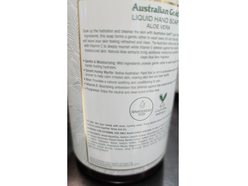 Australian Gold Liquid Hand Soap, Aloevera,11.5 fl oz/340 mL