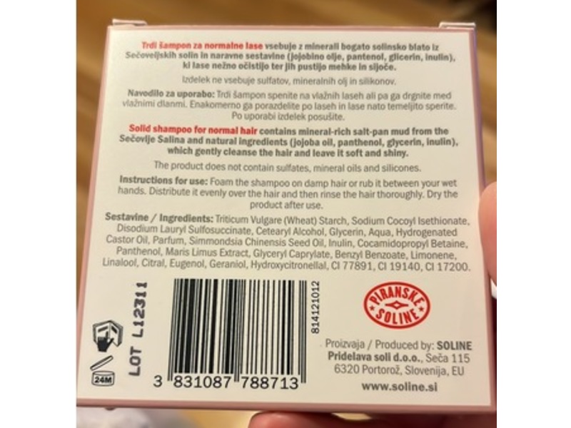 Soline Lepa Vida Salt-Pan Mud Solid Shampoo Bar, 84 g