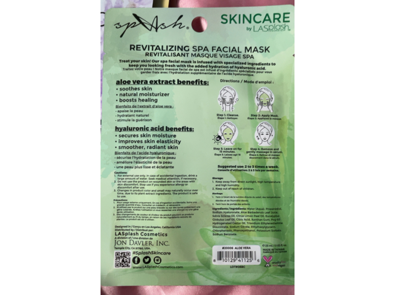LA Splash Revitalizing Spa Facial Mask, Aloe Vera, 0.85 fl oz/25 mL