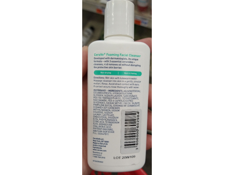 CeraVe Foaming Facial Cleanser, Normal to Oily Skin, 3 fl oz/87 mL