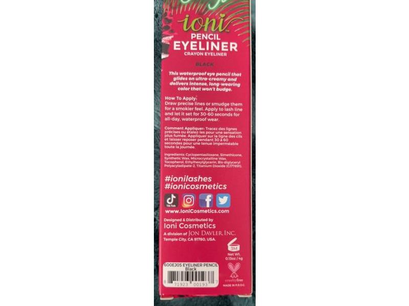 Ioni Pencil Crayon Eyeliner, Black, 0.13 oz/4 g