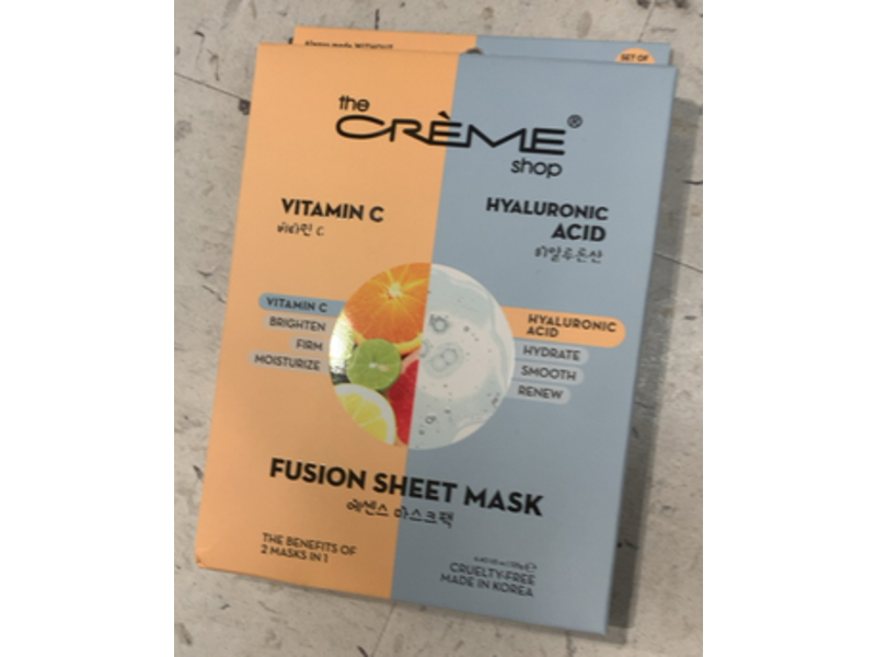 The Creme Shop Fusion Sheet Masks, Vitamin C & Hyaluronic Acid, 5 Sheets