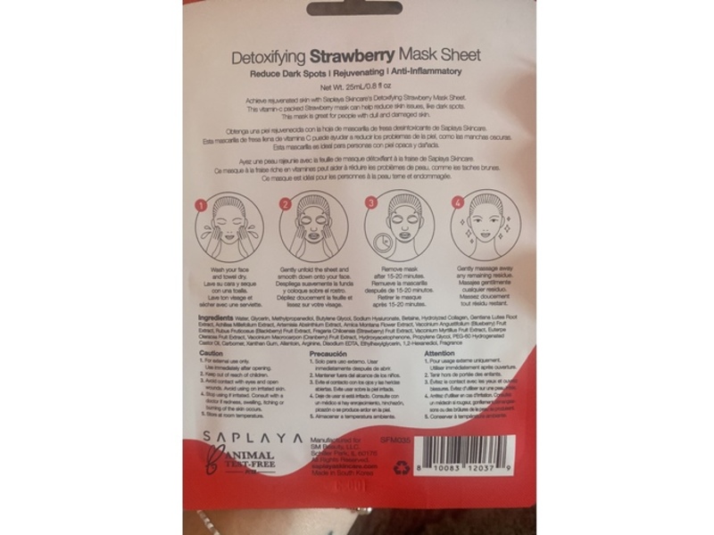 K Beauty Facial Mask Sheet, Detoxifying Strawberry, 0.8 fl oz/25 mL