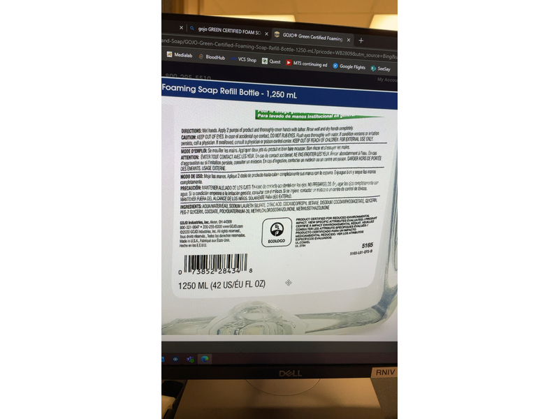 Gojo Green Certified Foam Hand Cleaner, 42 oz/1250 mL