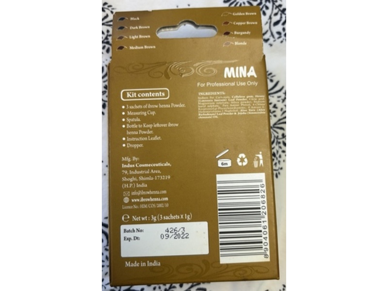 Mina Ibrow Henna, Golden Brown, 3 Count