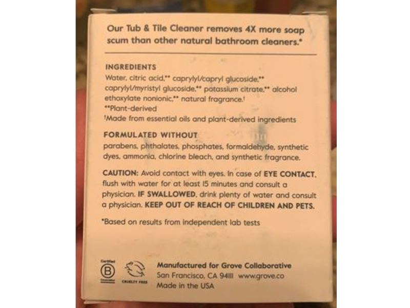 Grove Co. Tub & Tile Cleaner, Concentrates, Citron & White Rose, 1 fl oz/30 mL, 2 Count