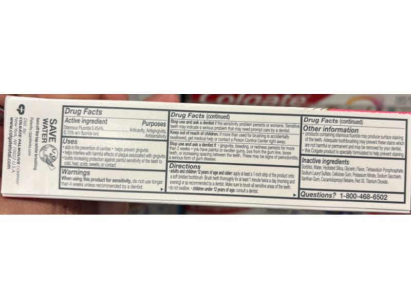 Colgate Total Active Prevention Sensitive Toothpaste, Gentle MInt, 3 oz/85 g