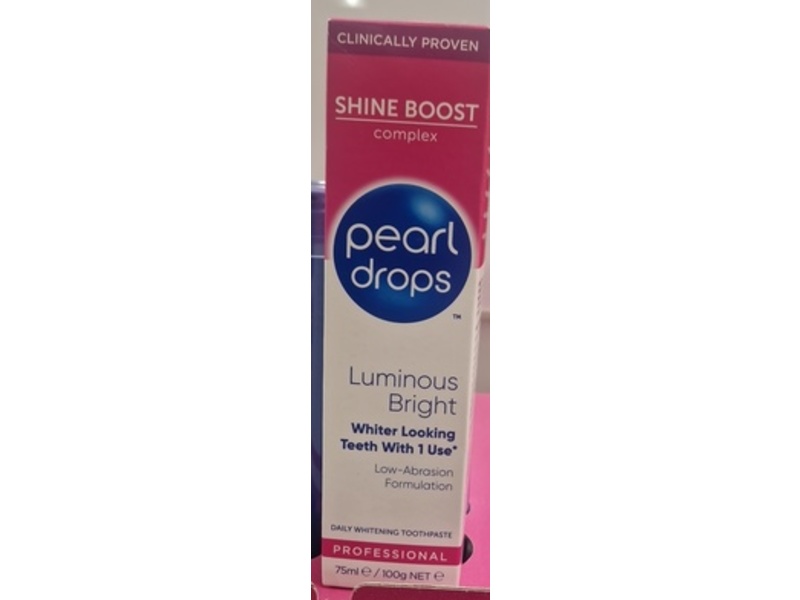 Pearl Drops Luminous Bright Whitening Toothpaste, Shine Boost Complex, 75 mL/100 g