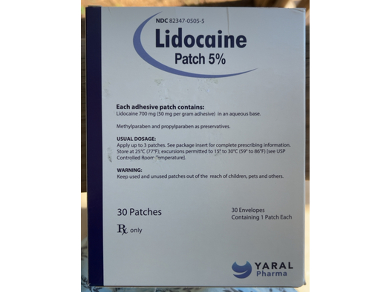 Lidocaine Patch 5%, 30 Patches, Yaral Pharma (RX)