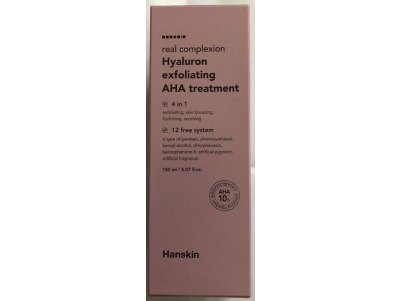 Hanskin Real Complexion Hyaluron Exfoliating Aha Treatment, 5.07 fl oz/150 mL