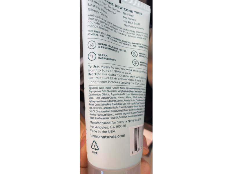 Sienna Naturals Dream Curl Cream, 6 fl oz/177 mL