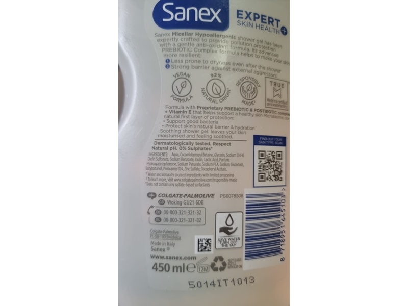 Sanex Expert Micellar Soothing Shower Gel, 450 mL