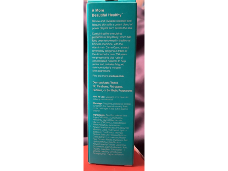 Coola Organic Vital Rush Skin Renewal Serum, Goji Berry+Camu Camu Extract & Plant Stem Cells, 1.0 fl oz/30 mL